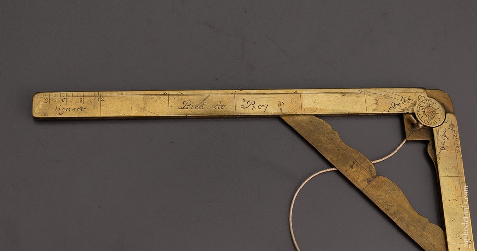 Beautiful Brass Folding Square and Level w/ Plumb Bob by GUIBOUT PARIS circa 1745-65 - EXCELSIOR 66517
