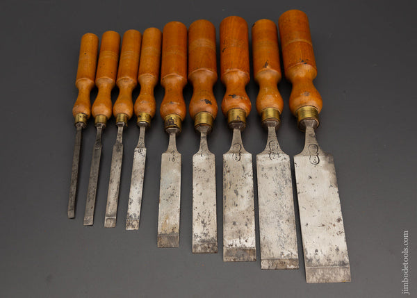 Beautiful Set of 9 KENYON Tang Firmer Chisels - 102737