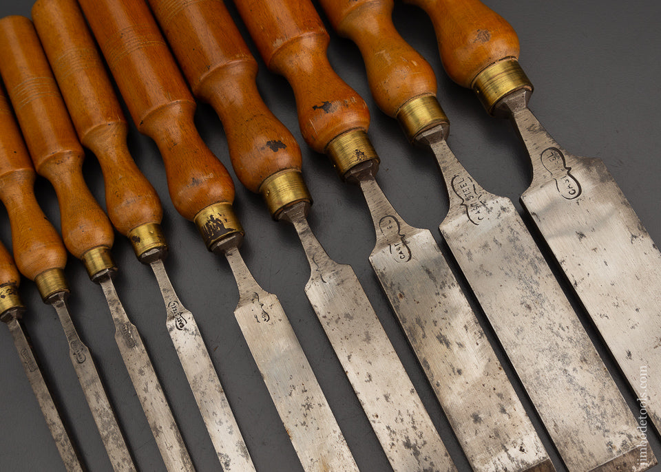 Beautiful Set of 9 KENYON Tang Firmer Chisels - 102737