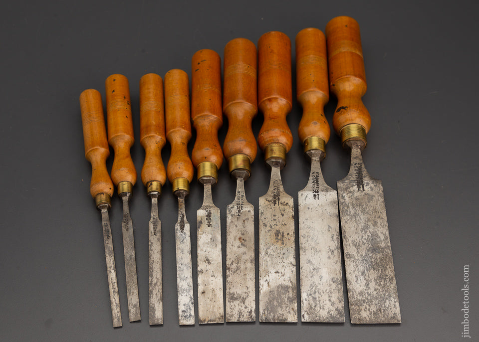 Beautiful Set of 9 KENYON Tang Firmer Chisels - 102737