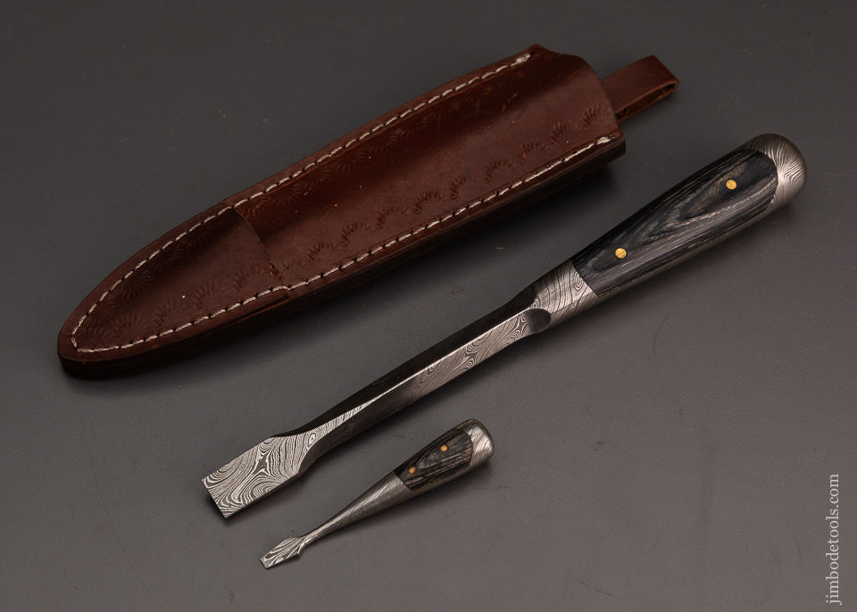 Stunning Damascus & Zercote Perfect Handle Screwdriver Set with Leather Sheath - 103691