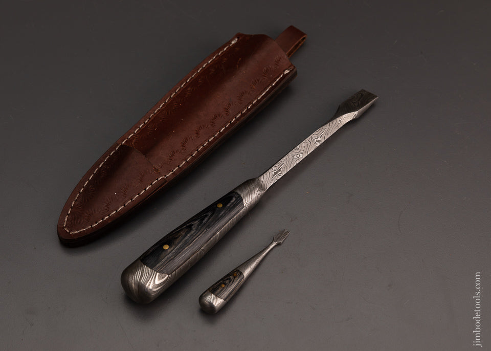 Stunning Damascus & Zercote Perfect Handle Screwdriver Set with Leather Sheath - 103691