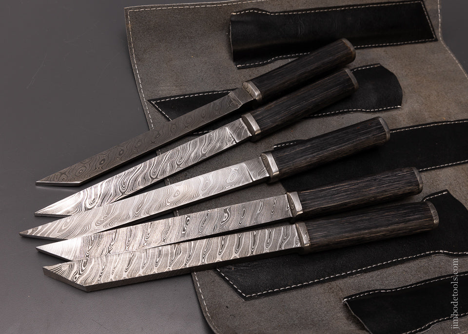 Fantastic Set of 5 Damascus Steel Pig Sticker Mortise Chisels — 106263