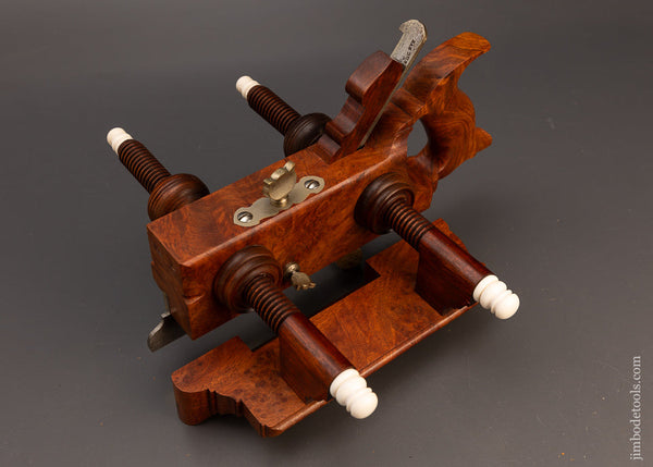 Remarkable Amboyna Burl & German Silver Screw Arm Plow Plane by JAMES LEAMY - 106462