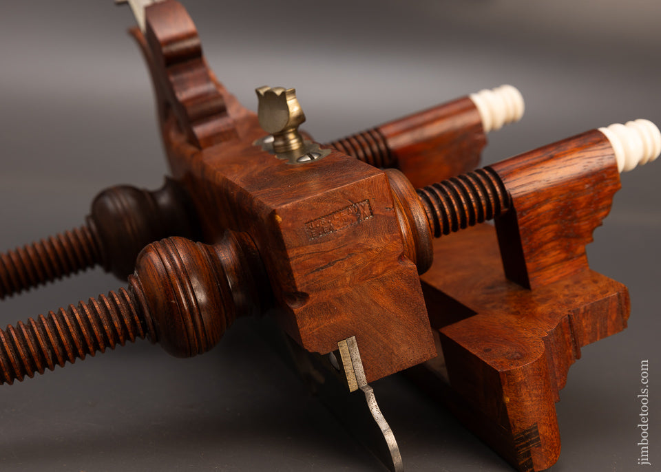 Remarkable Amboyna Burl & German Silver Screw Arm Plow Plane by JAMES LEAMY - 106462