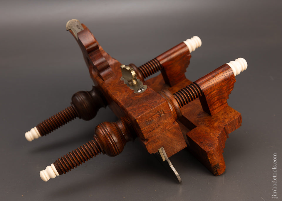 Remarkable Amboyna Burl & German Silver Screw Arm Plow Plane by JAMES LEAMY - 106462