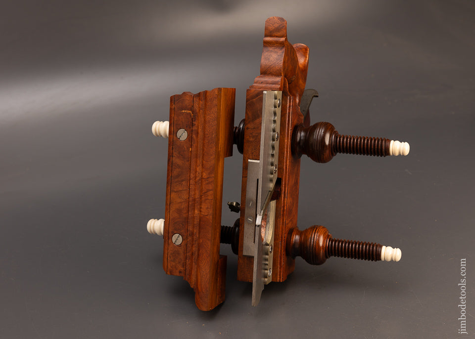 Remarkable Amboyna Burl & German Silver Screw Arm Plow Plane by JAMES LEAMY - 106462