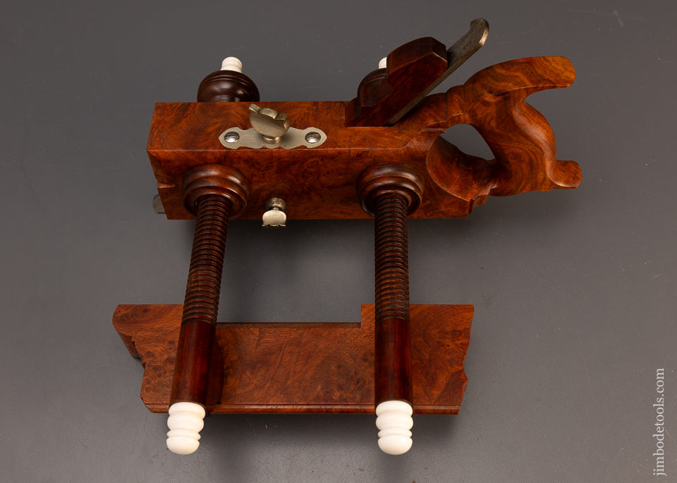Remarkable Amboyna Burl & German Silver Screw Arm Plow Plane by JAMES LEAMY - 106462