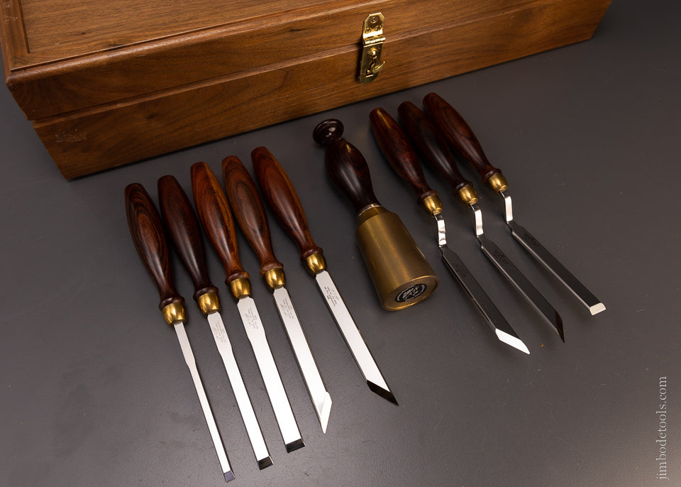 BRIDGE CITY TOOL WORKS CT-13 Nine Piece Chisel Set in Original Walnut Presentation Box - EXCELSIOR 107824