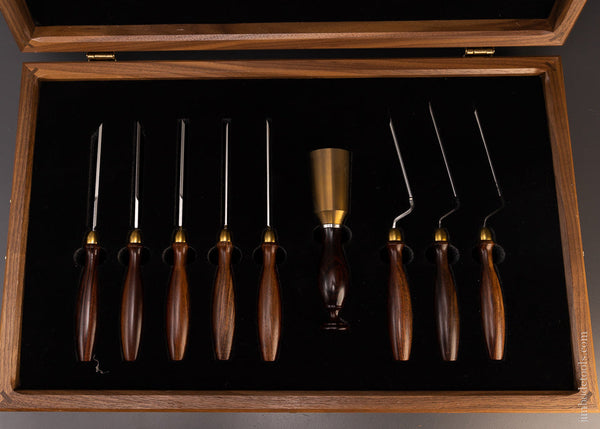 BRIDGE CITY TOOL WORKS CT-13 Nine Piece Chisel Set in Original Walnut Presentation Box - EXCELSIOR 107824