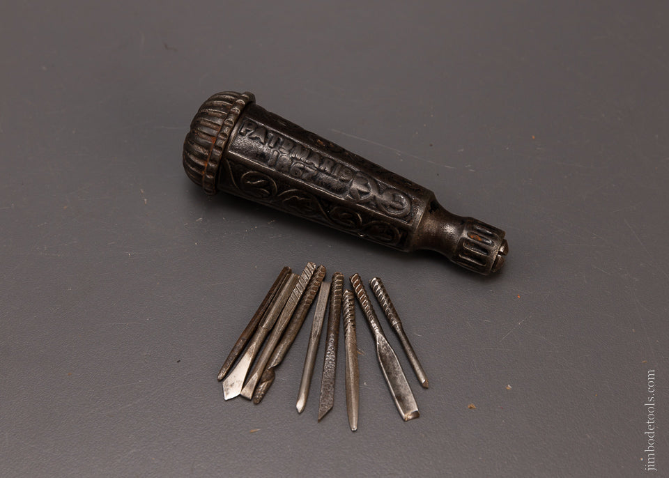 March 19, 1867 CLEMENT PATENT STANLEY NO. 2 EXCELSIOR Tool Handle with 9 Bits - 107867