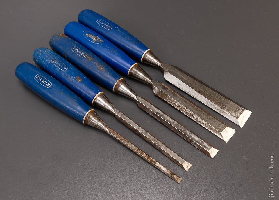 Fine Set of 5 MARPLES BLUE CHIP Bevel Edge Chisels - 108737