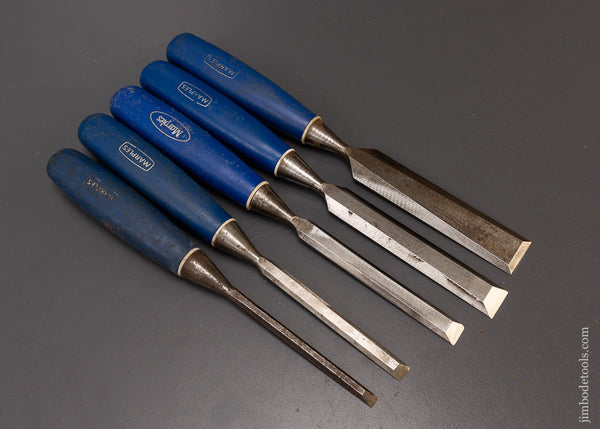 Fine Set of 5 MARPLES BLUE CHIP Bevel Edge Chisels - 108738