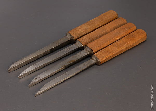 Remarkable New Old Stock Set of 4 Pig Sticker Mortise Chisels by SPEAR & JACKSON - 109995