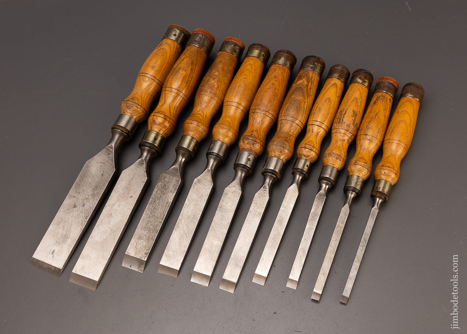 Remarkable Set of 10 MARPLES Mortise Chisels - 110509