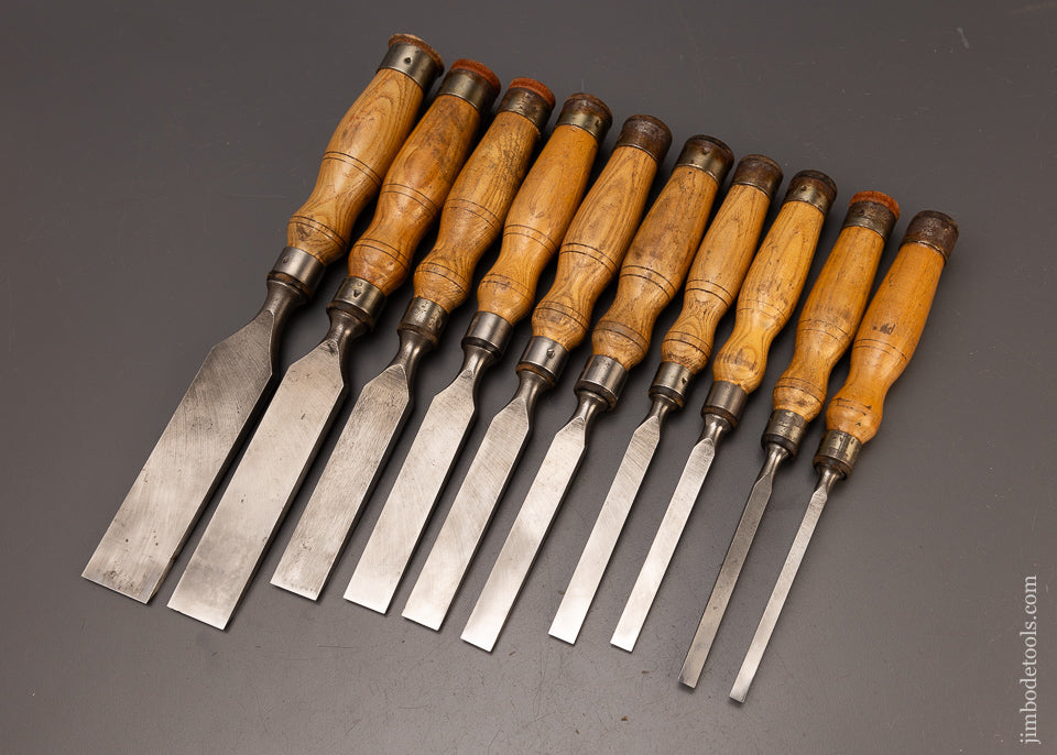 Remarkable Set of 10 MARPLES Mortise Chisels - 110509