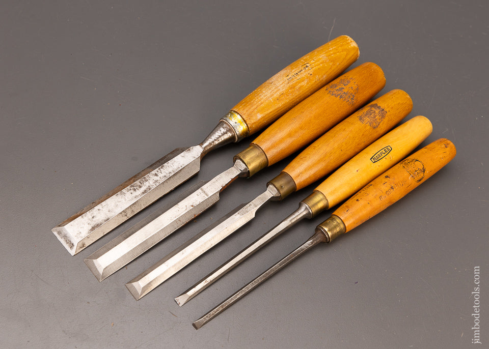 Nice User Set of 5 Beveled Tang Chisels 3 by MARPLES - 111006