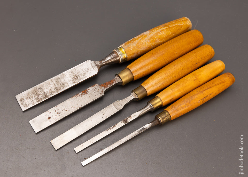 Nice User Set of 5 Beveled Tang Chisels 3 by MARPLES - 111006