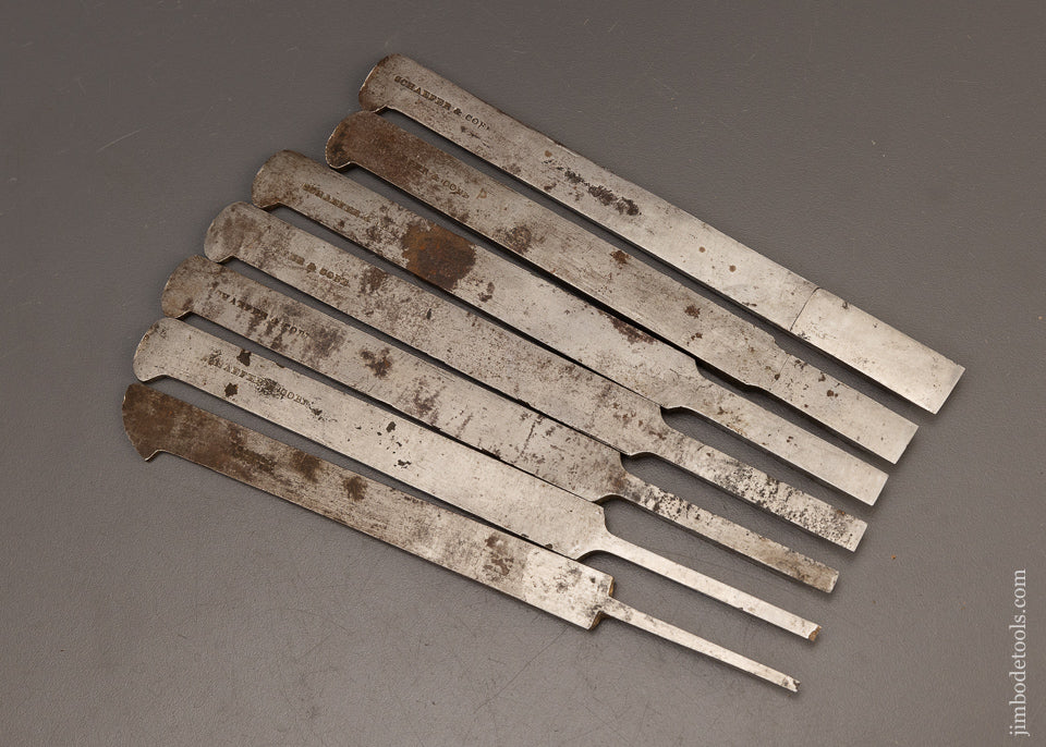 Very Rare Set of 7 Plow Plane Irons by SCHAEFER & COBB - 111061