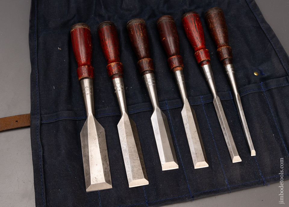 Fine Set of 6 STANLEY No. 750 Chisels in Canvas Roll - 111122