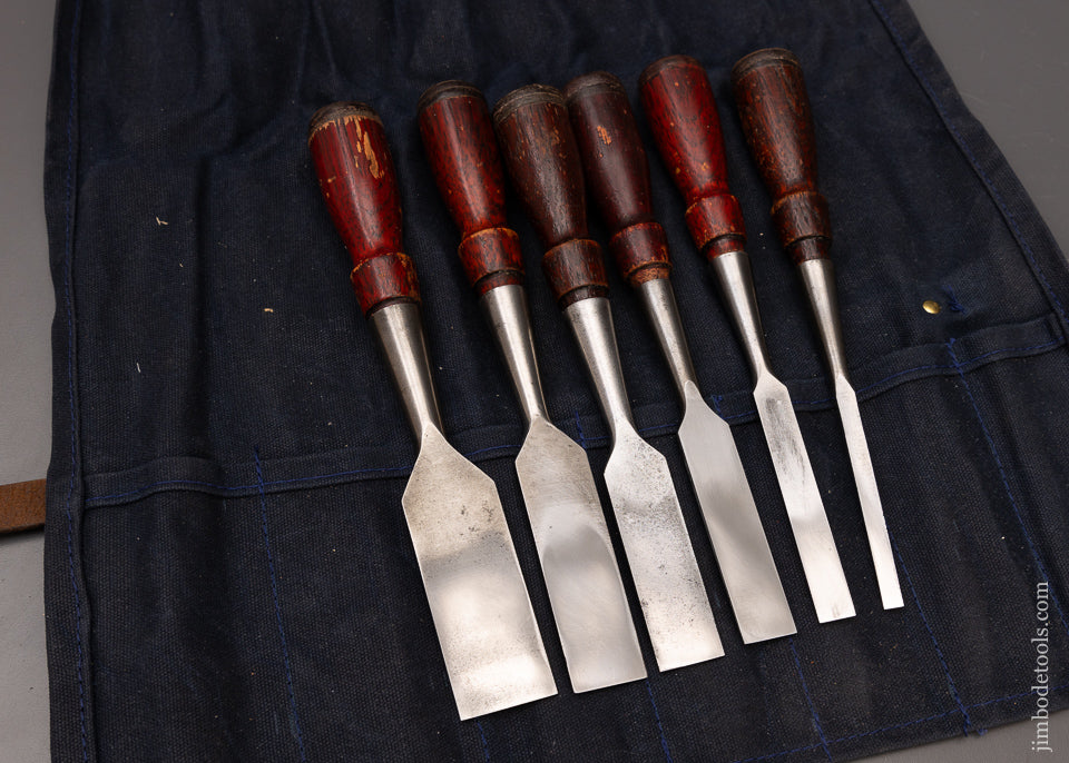Fine Set of 6 STANLEY No. 750 Chisels in Canvas Roll - 111122