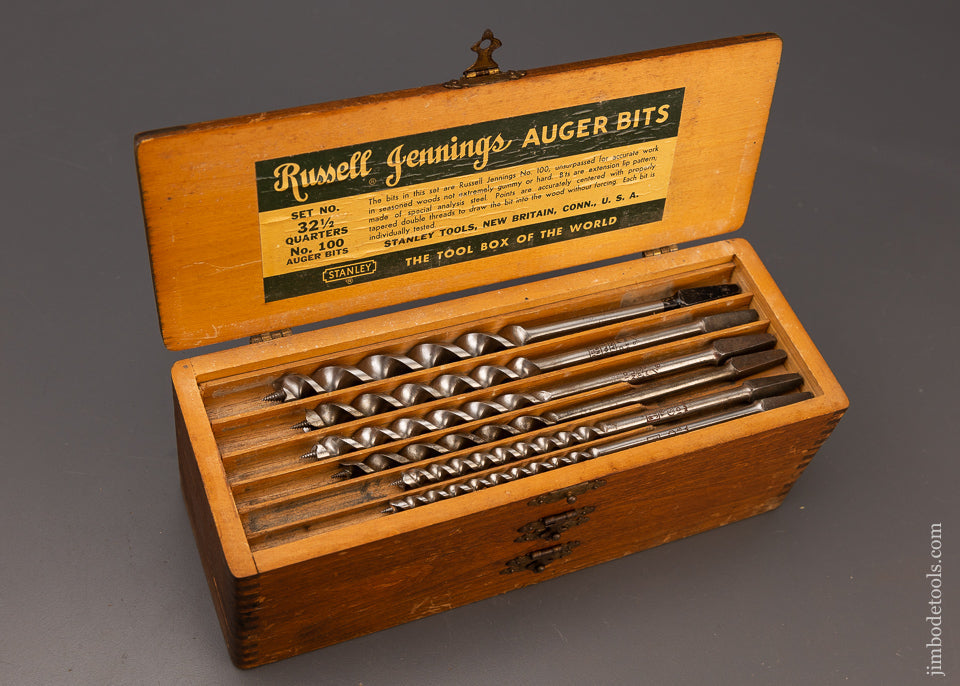 Complete Matched Set of MADE IN USA RUSSELL JENNINGS Auger Bits Near Mint in Original 3 Tier Wooden Box - 111332