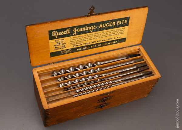 Complete Matched Set of MADE IN USA RUSSELL JENNINGS Auger Bits Near Mint in Original 3 Tier Wooden Box - 111332