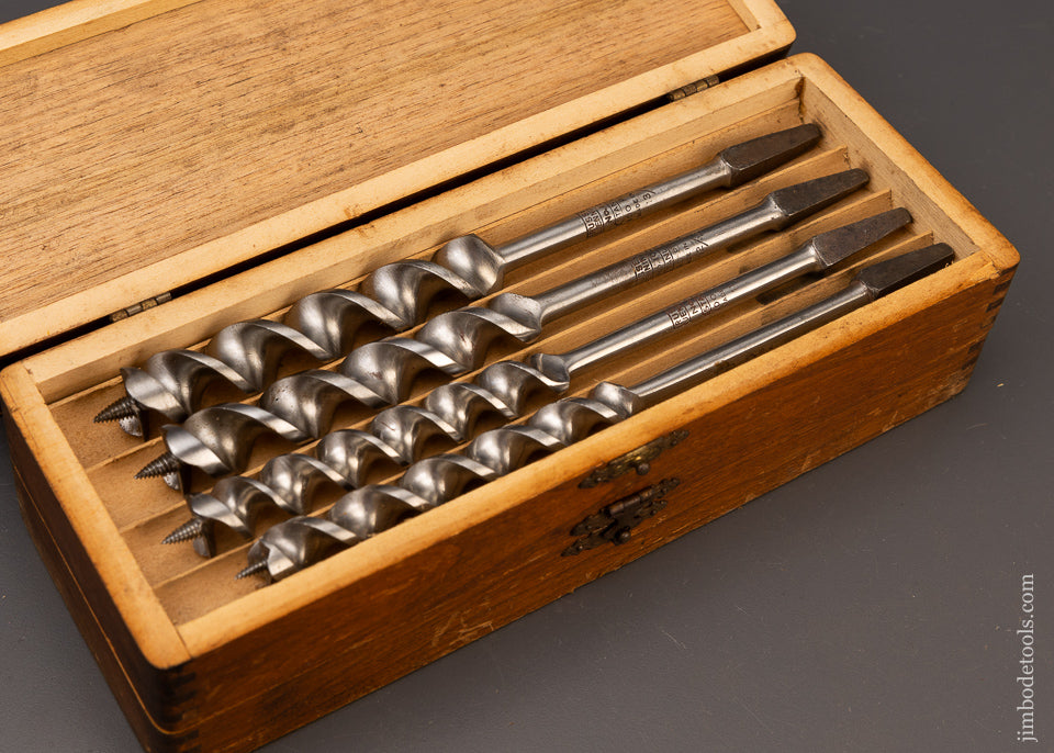 Complete Matched Set of MADE IN USA RUSSELL JENNINGS Auger Bits Near Mint in Original 3 Tier Wooden Box - 111332