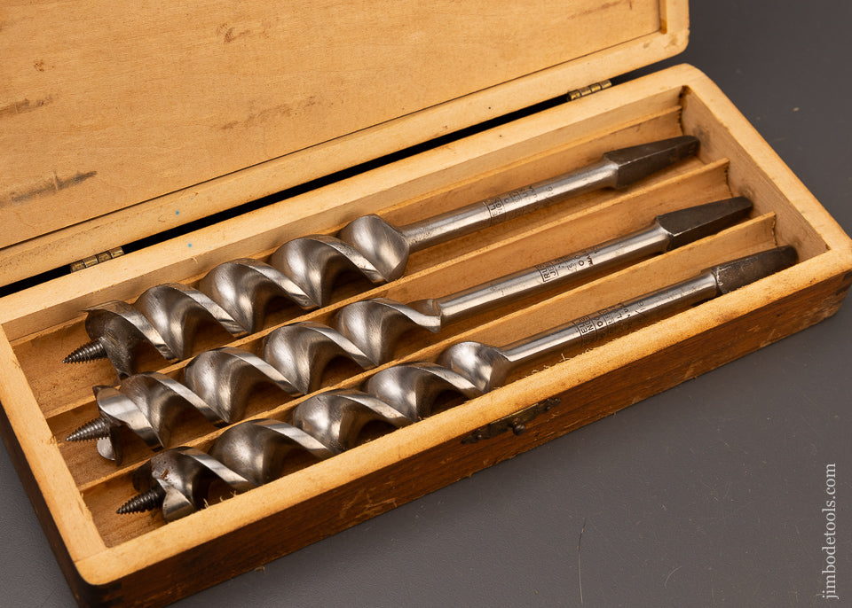 Complete Matched Set of MADE IN USA RUSSELL JENNINGS Auger Bits Near Mint in Original 3 Tier Wooden Box - 111332