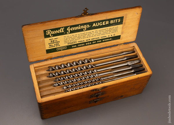 Complete Matched Set of MADE IN USA RUSSELL JENNINGS Auger Bits Near Mint in Original 3 Tier Wooden Box - 111334