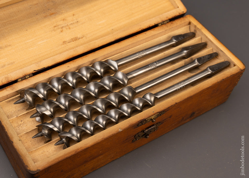 Complete Matched Set of MADE IN USA RUSSELL JENNINGS Auger Bits Near Mint in Original 3 Tier Wooden Box - 111334