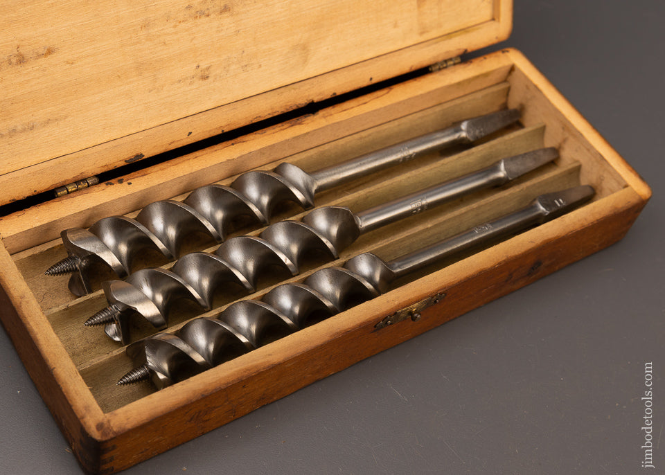 Complete Matched Set of MADE IN USA RUSSELL JENNINGS Auger Bits Near Mint in Original 3 Tier Wooden Box - 111334