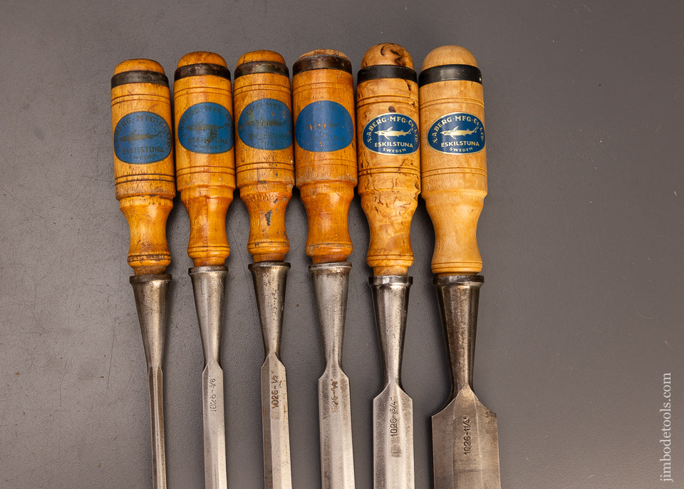 Fine Set of 6 E.A. BERG ESKILSTUNA Socket Bench Chisels - 111204