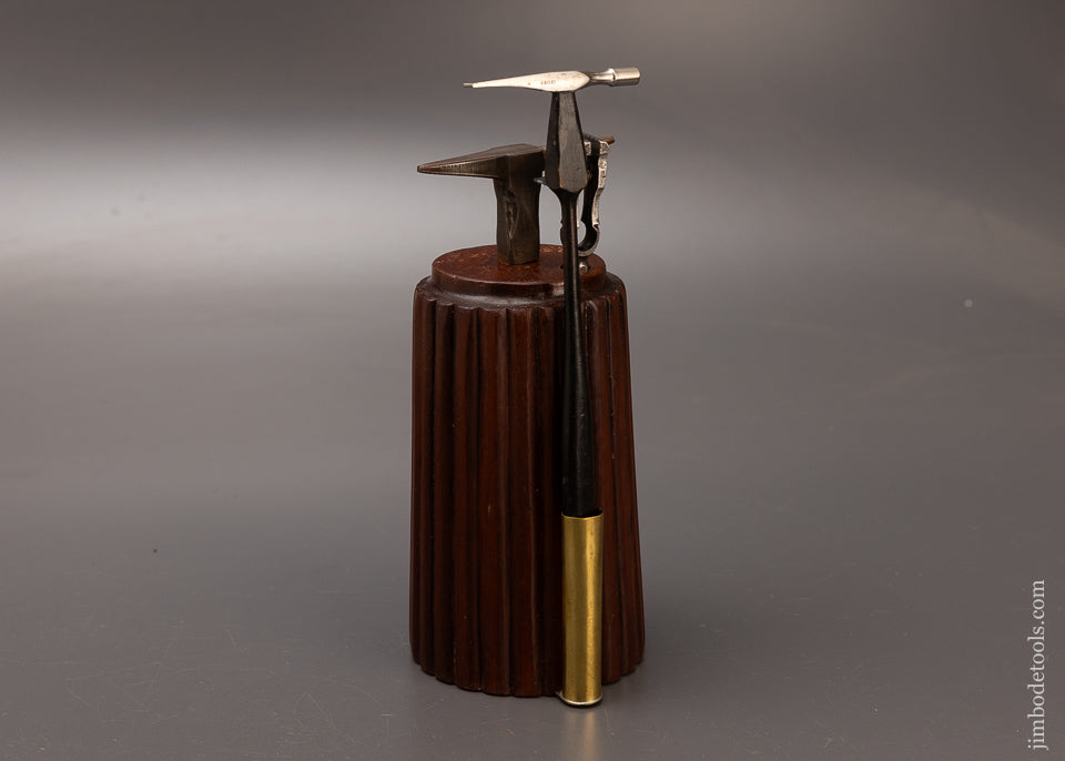 Watchmaker’s Anvil, Vise & Hammer All Mounted on Fancy Fluted Stump - 111303