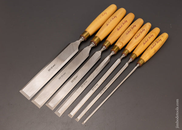 7 Dead Mint Long, Thin Paring Chisels by ROBERT SORBY Boxwood Handles - 111320