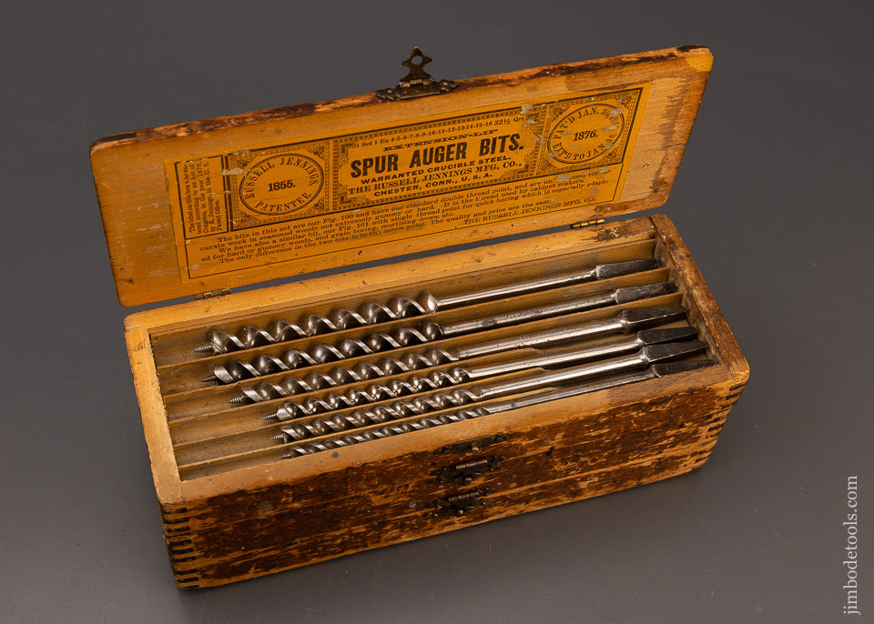 Complete Matched Set of MADE IN USA RUSSELL JENNINGS Auger Bits Near Mint in Original 3 Tier Wooden Box - 111331
