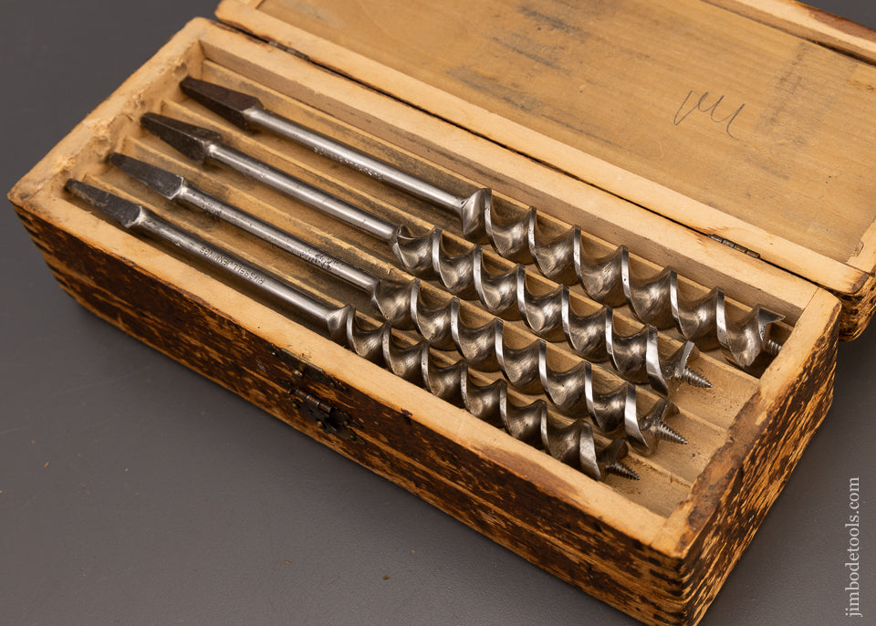 Complete Matched Set of MADE IN USA RUSSELL JENNINGS Auger Bits Near Mint in Original 3 Tier Wooden Box - 111331