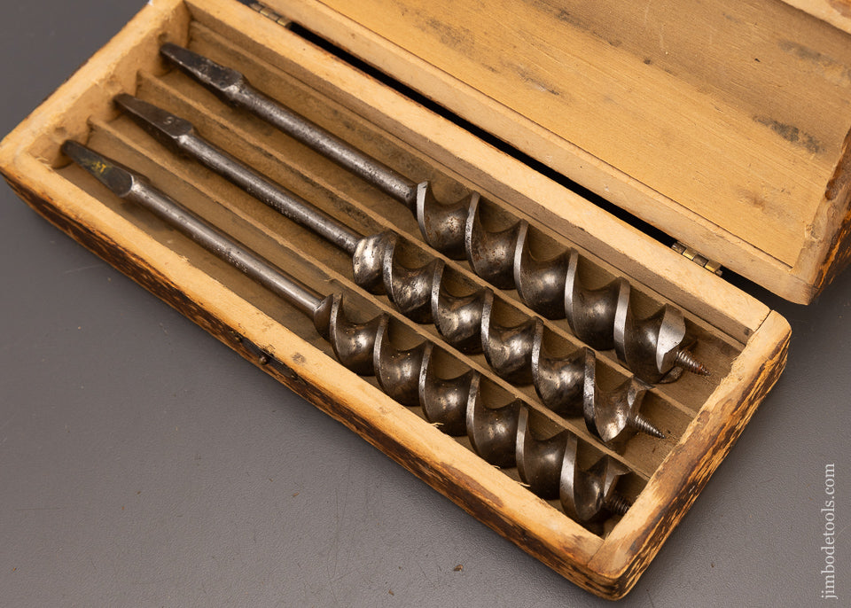 Complete Matched Set of MADE IN USA RUSSELL JENNINGS Auger Bits Near Mint in Original 3 Tier Wooden Box - 111331