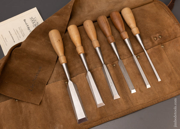 Fine Set of 6 LIE NIELSEN Bevel Edge Chisels in Original Leather Roll - 111346