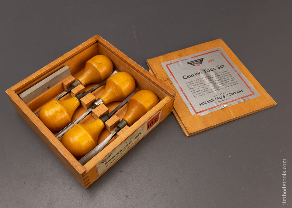 MILLERS FALLS No. 107 Carving Tool Set Mint in Box with Stone - 111404