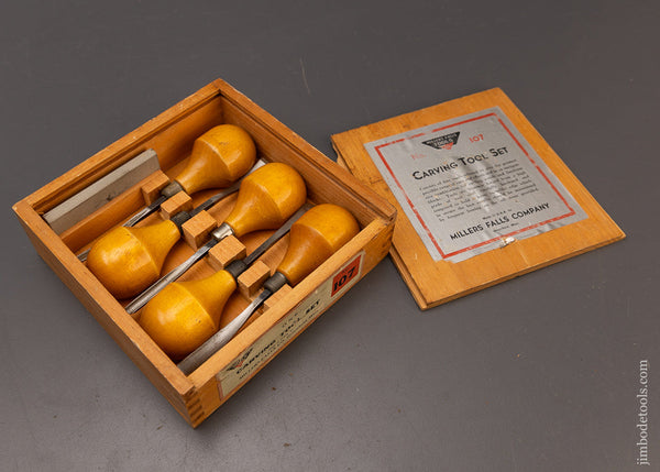MILLERS FALLS No. 107 Carving Tool Set Mint in Box with Stone - 111404