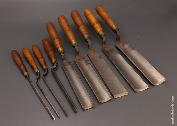 Fine Set of 9 Pattern Maker’s Crank Neck Paring Gouges by BUCK BROS. - 111497