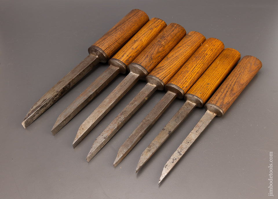 Extra Fine Matched Set of 7 Pig Sticker Mortise Chisels by THOS IBBOTSON - 111536