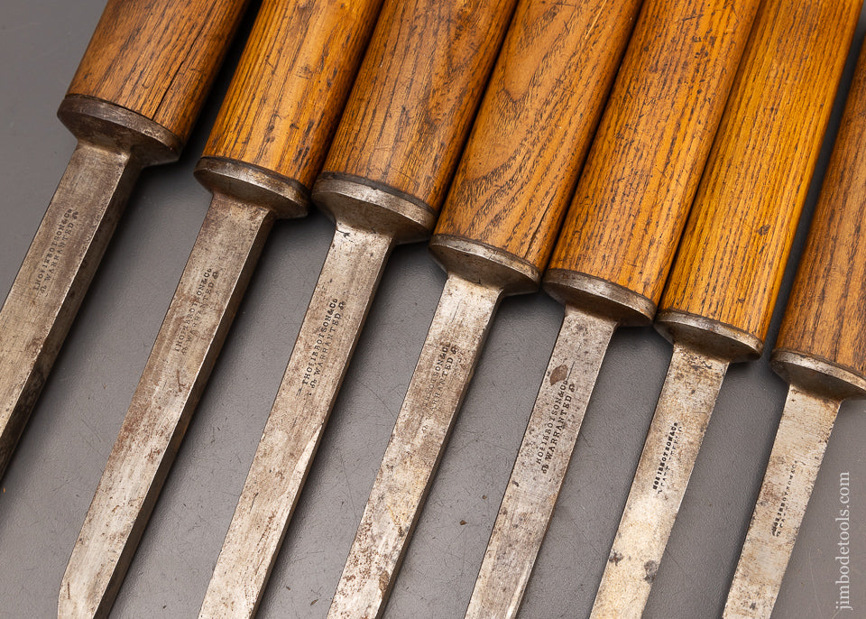 Extra Fine Matched Set of 7 Pig Sticker Mortise Chisels by THOS IBBOTSON - 111536