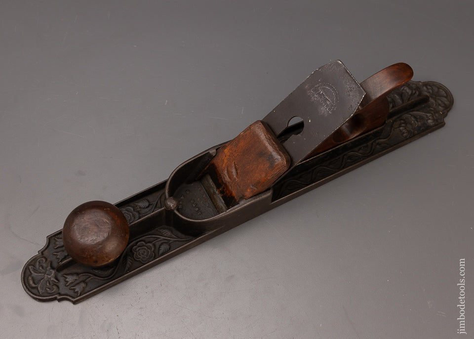 Rare Floral Casting & Waffle Sole MORRIS PATENT Jointer Plane - 111604