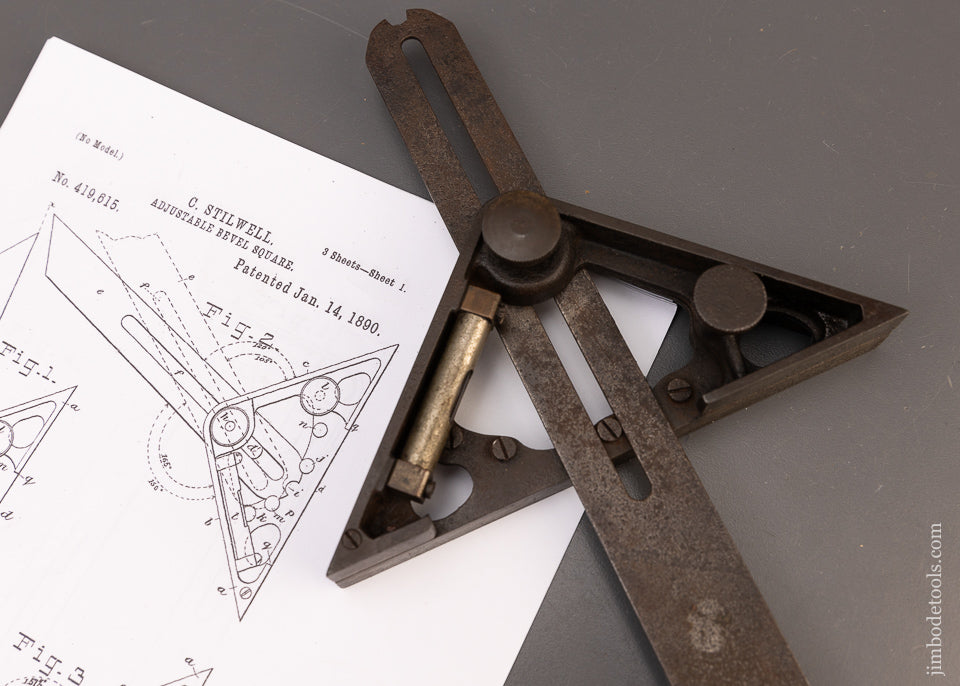 Rare STILWELL PATENT Combination Bevel, Level, Protractor, Square - 111621