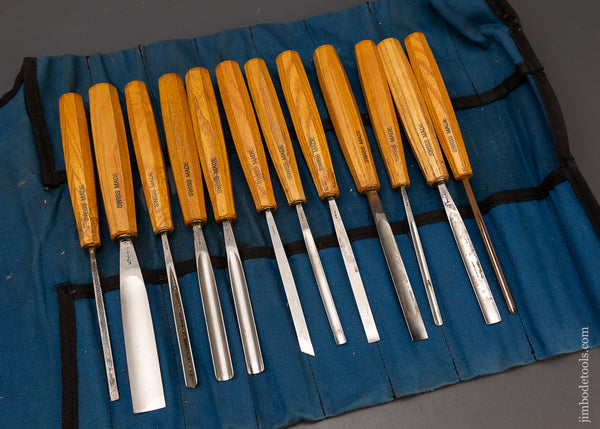 Fine Set of 12 PFEIL SWISS MADE Carving Tools Gouges in Roll - 111676