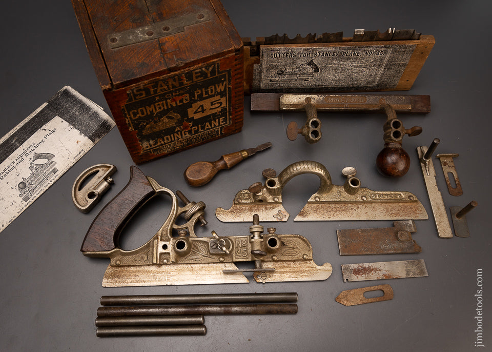 100% Complete Type 8 STANLEY No. 45 Combination Plow Plane in Box 1907- 08 - 111703
