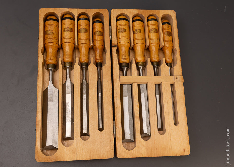 Dead Mint Set of 8 Esteel ESKILSTUNA SWEDEN Bevel Edge Chisels in Original Box - 111925