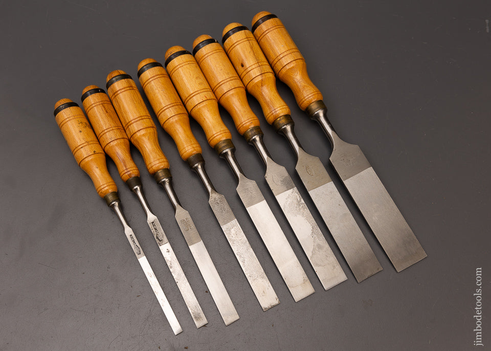 Dead Mint Set of 8 Esteel ESKILSTUNA SWEDEN Bevel Edge Chisels in Original Box - 111925